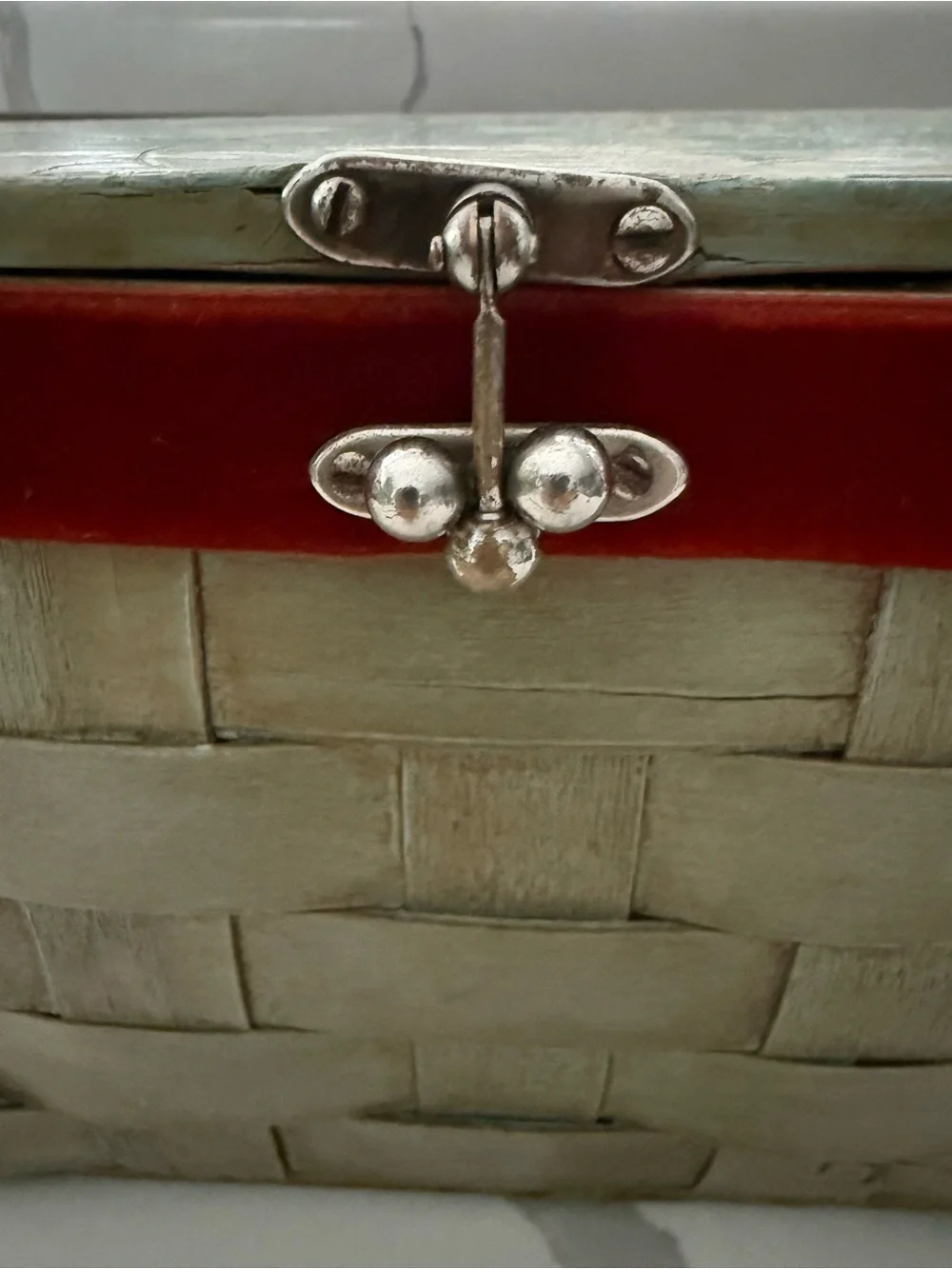 Woven Decorative Storage Box in Green with Red Trim
